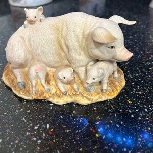 Charming Cream Pig Family Figurine